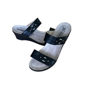 Mephisto Air Relax Womens Size US 9 Naiade Black Leather Wedge Sandals Shoes 39